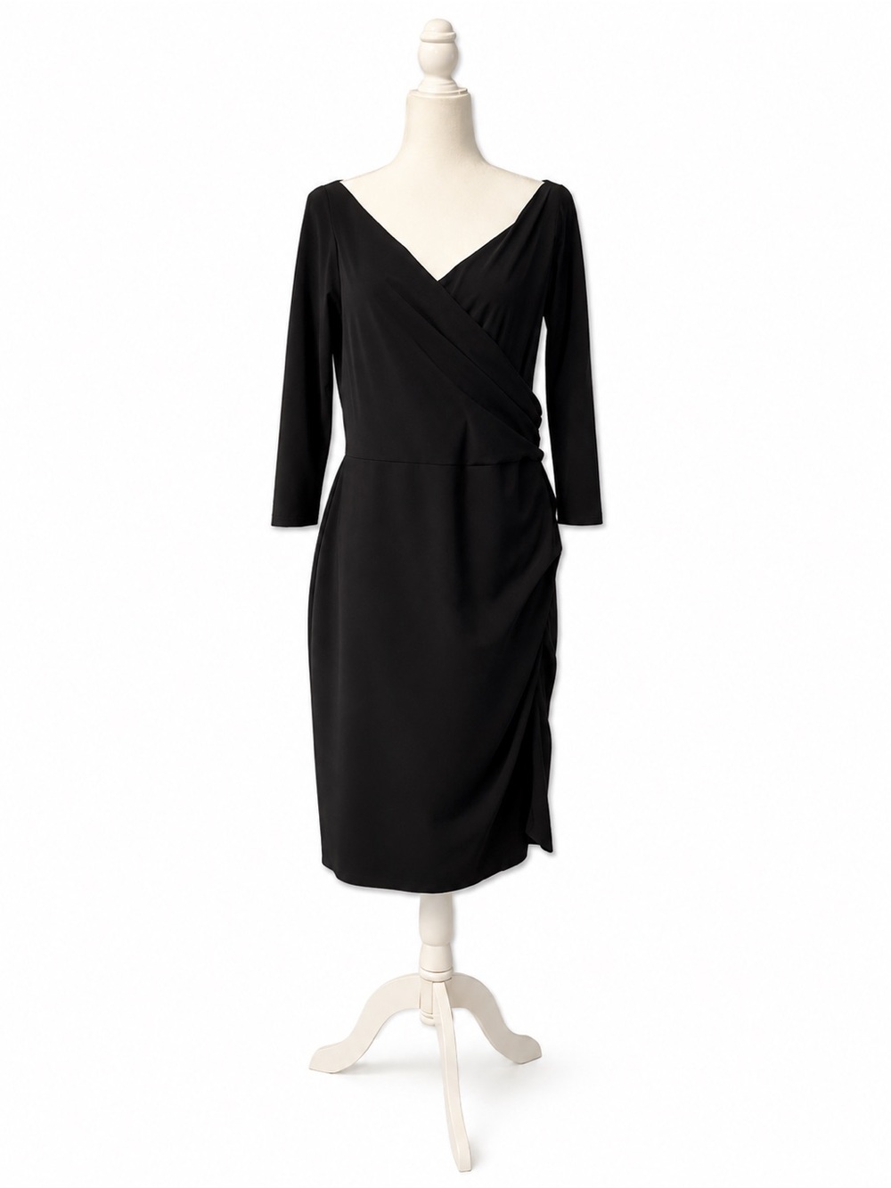 ⁠Chiara Boni La Petite Robe Black Ruched Wrap Cocktail Dress US 16 IT 52